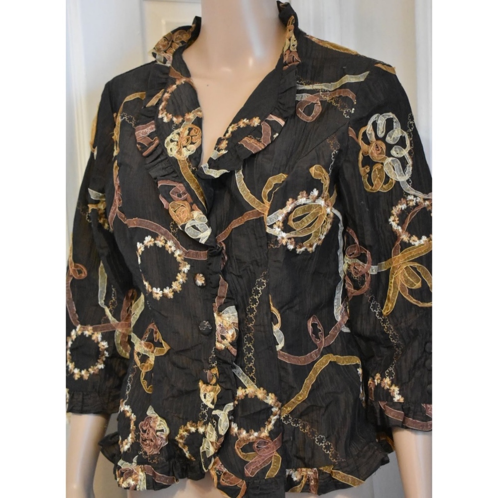 Agora | Vintage - Brown Artistic Ribbon Blouse - M